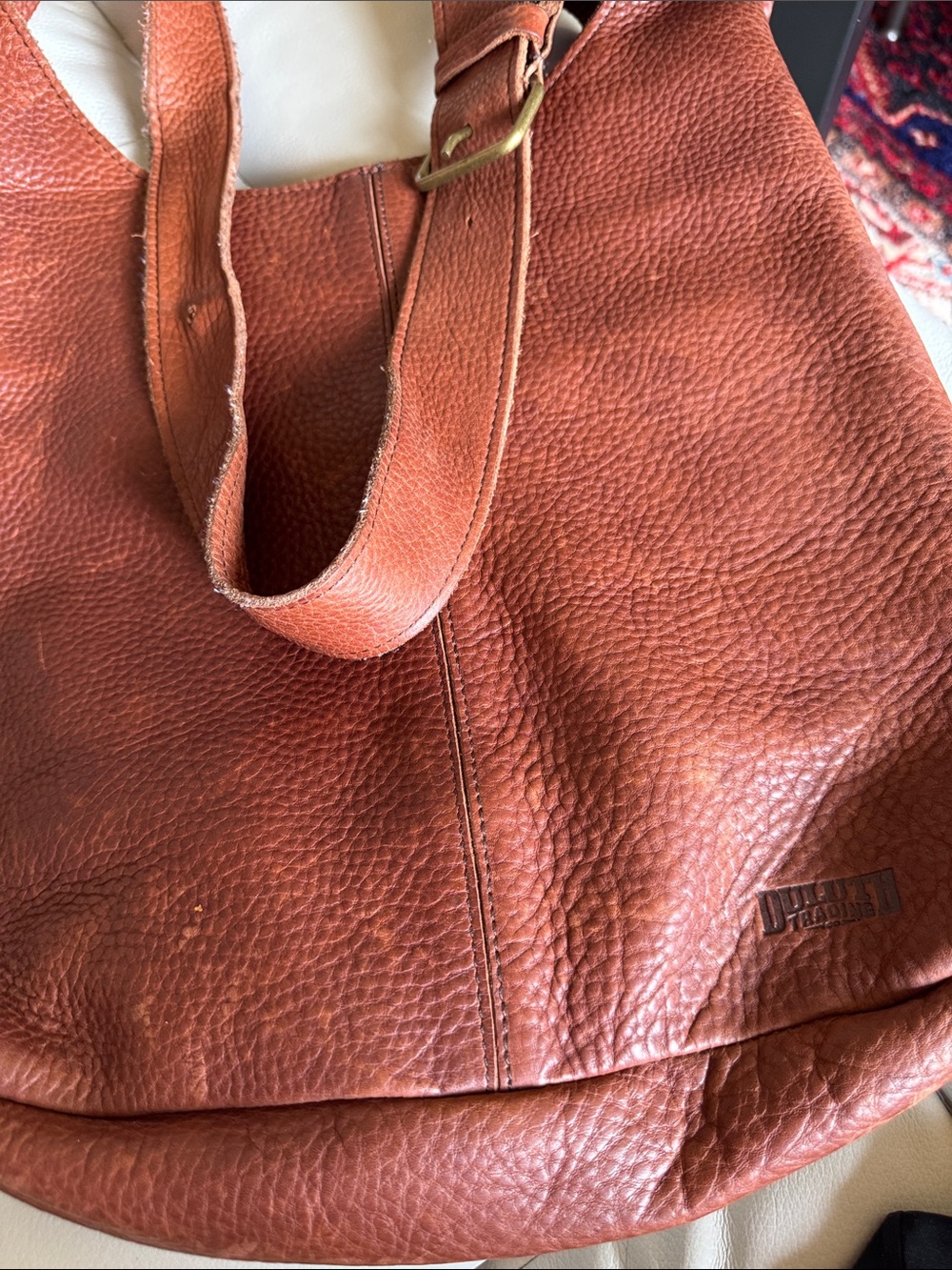 Duluth Trading Co Rust Brown Pebbled Leather Tote